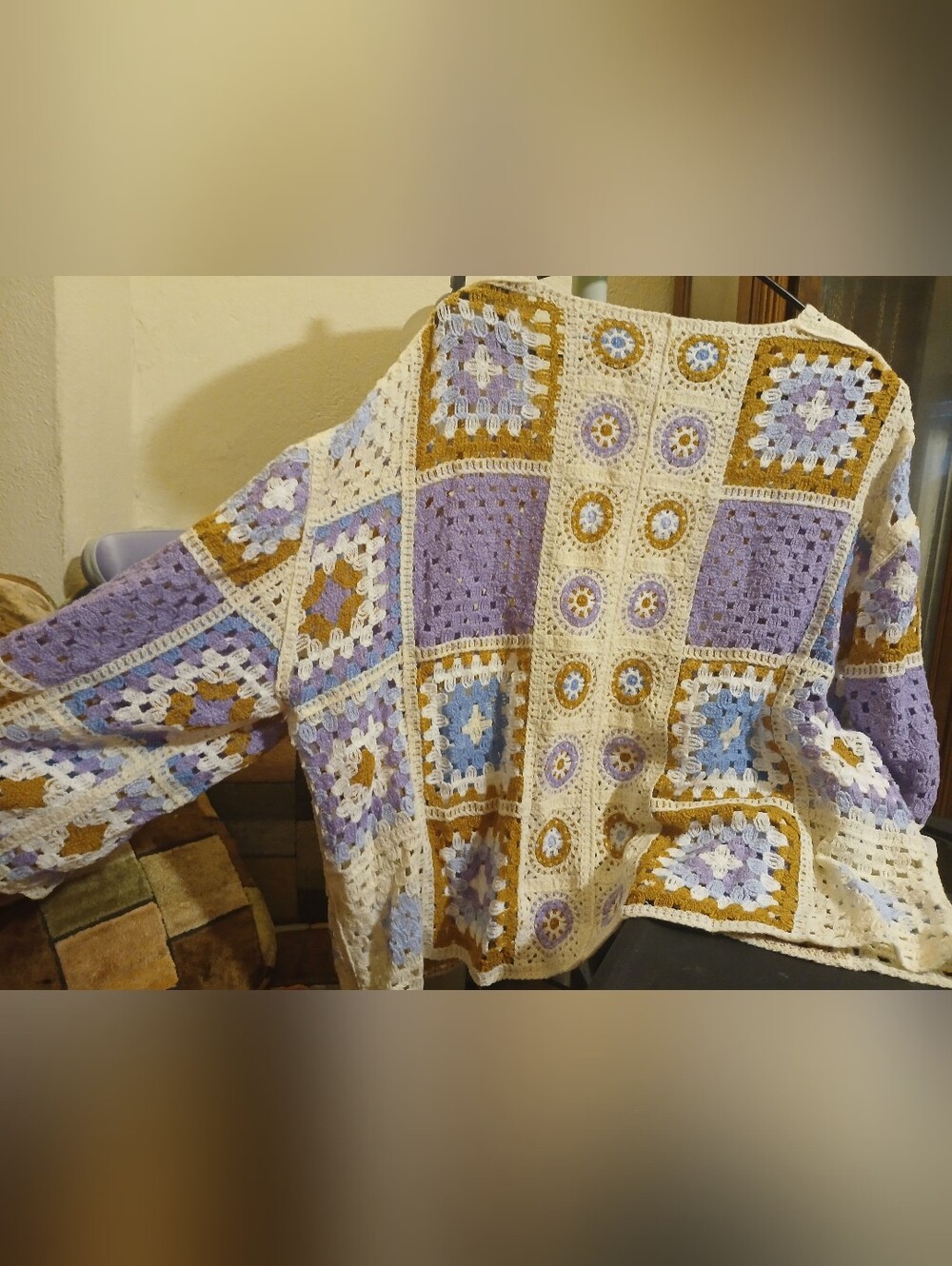 Crochet Patchwork Open Cardigan One Size - Picture 6 of 7
